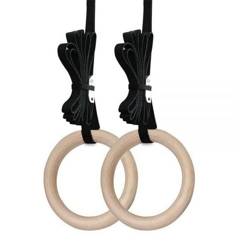Wooden Gymnastic Rings with Adjustable Straps