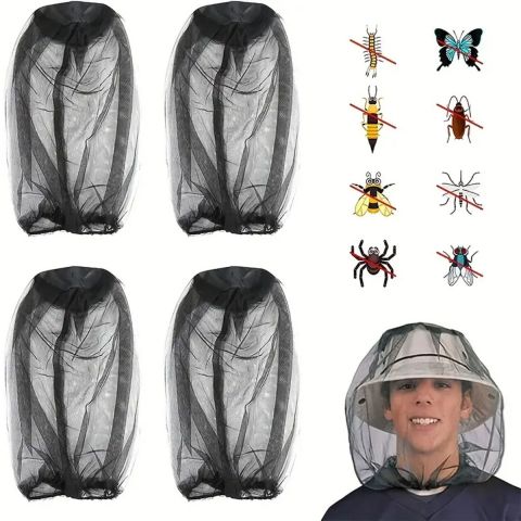 5pcs Mosquito Head Net Hat for Outdoor Activities